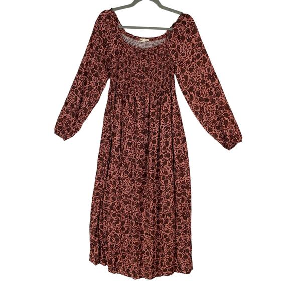 Faherty Susanna Smocked Dress Montserrat Floral Women XS Mauve BrownLongsleeve - Picture 3 of 15